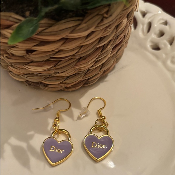 Dior charm/zipper pull 18k Gold plated and Purple Heart Earrings - Picture 2 of 2